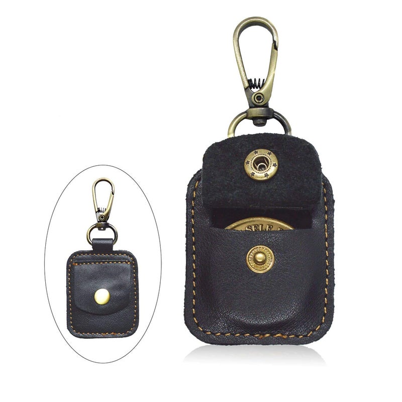 WINGKIND AA Medallion or Coin Holder, Leather Key Chain Snap Open Leather Case (Black) - Image 1